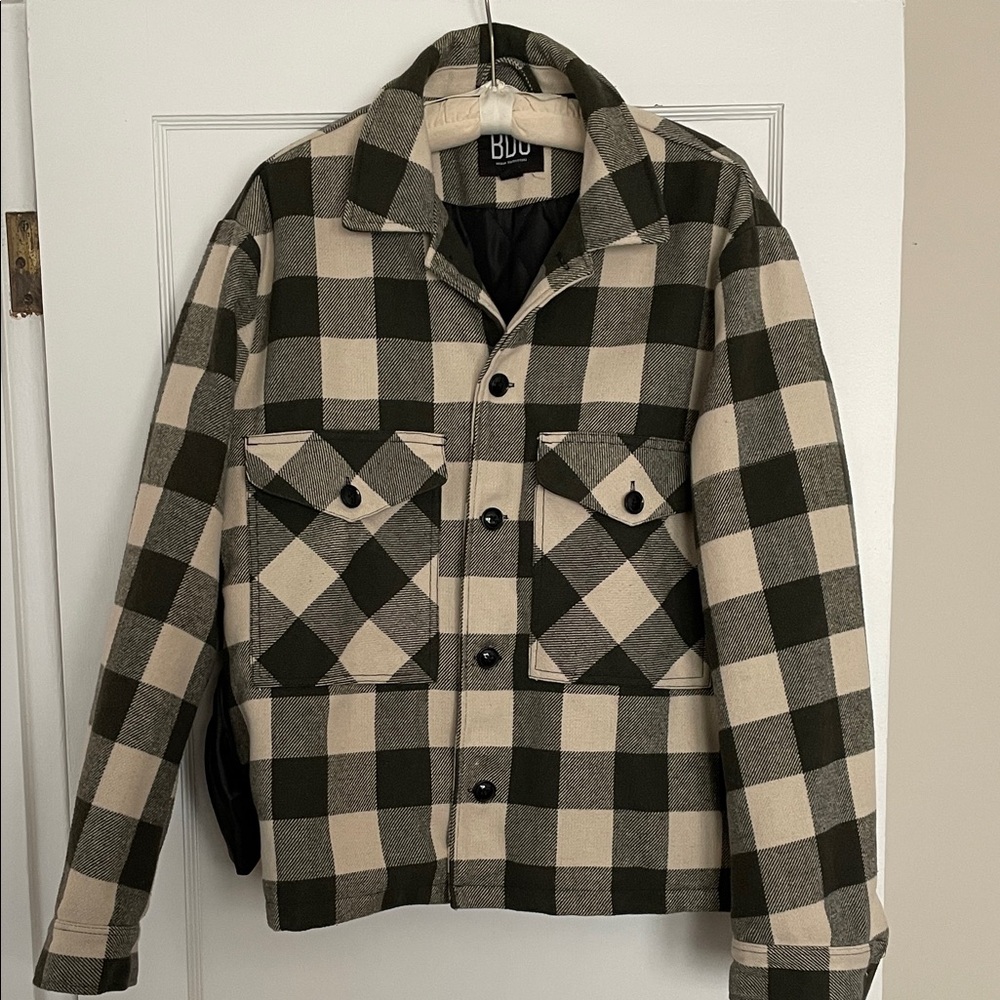 BDG Men's Checkered Jacket - Green and Cream